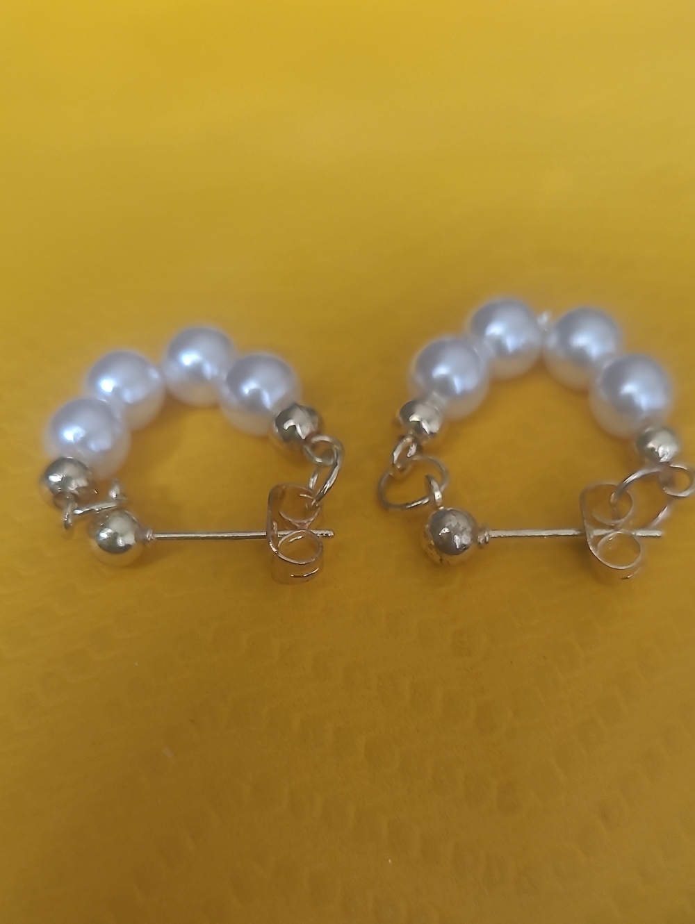 Pearl Bead Hoop Earrings - White Pearlescent with Gold Accents